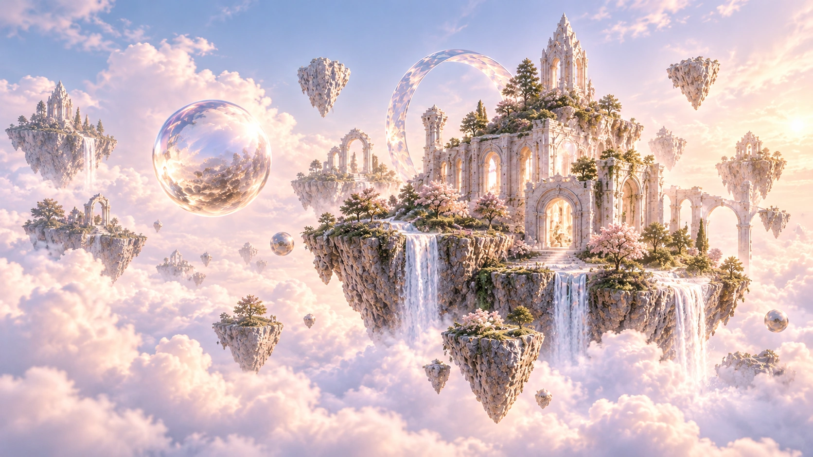 Floating marble city above clouds