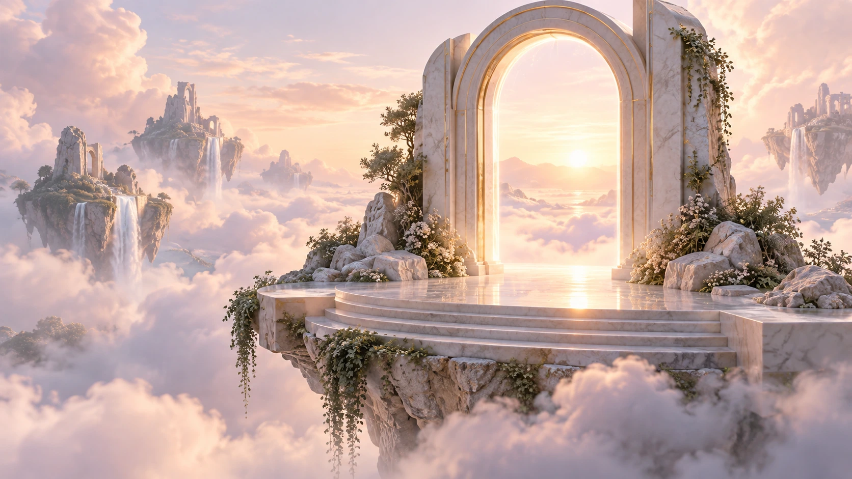 Glass orb suspended in a marble gateway