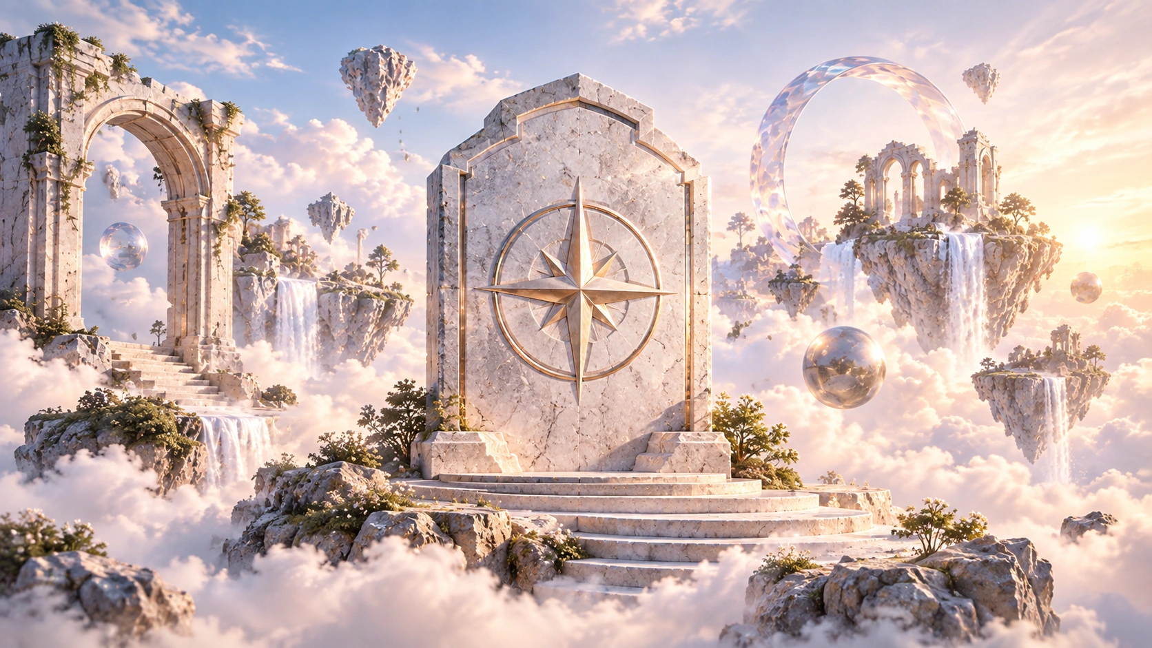 Floating gateway above clouds